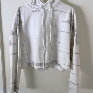 Lorna Jane Womens White Gray Pullover Hoodie Sweatshirt Size M Crop Long Sleeve